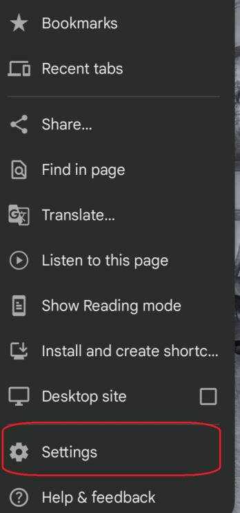Chrome on Android settings button