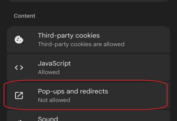 Chrome on Android Pop-ups and redirects setting