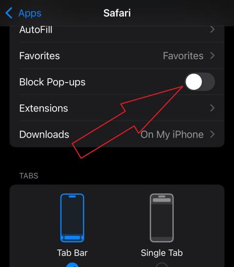Arrow pointing towards block pop-ups toggle